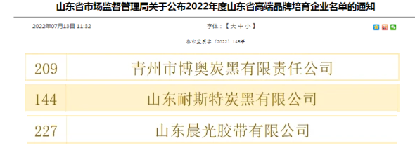 晨光膠帶、博奧炭黑、耐斯特入選山東省高端品牌培育企業(yè)名單